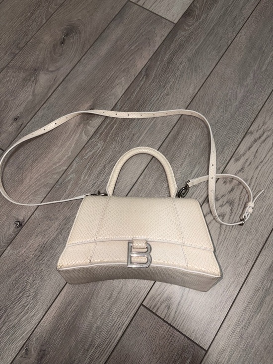 Balenciaga Handbags - Balenciaga Cream Textured Hourglass Mini Top Handle Crossbody